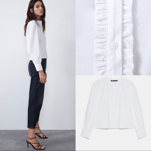 Zara Tops Zara Ruffled Poplin Top Shirt Poshmark